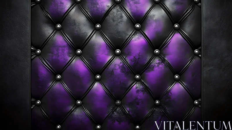Purple black tufted leather panel with metallic studs.