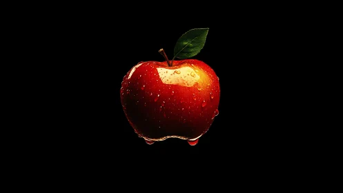 Ruby red apple glowing softly against a deep black backdrop.