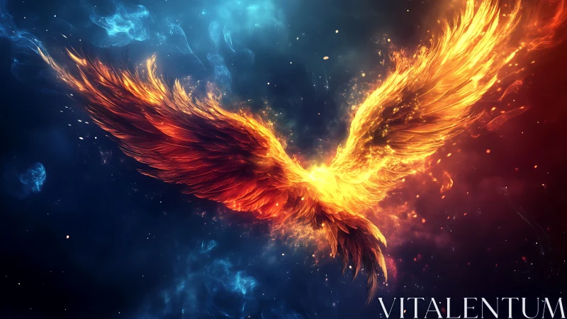 Majestic Phoenix Rising in Fiery Colors, Fantasy Digital Art.