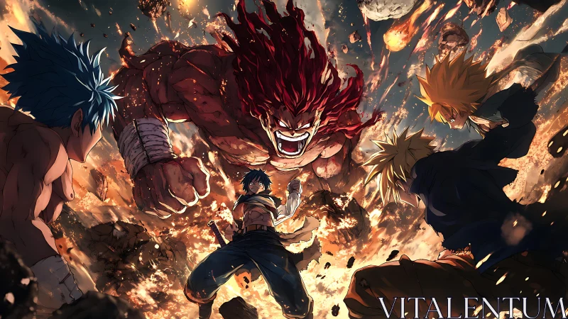 Meteor-scorched battlefield crowns a red titan’s furious roar