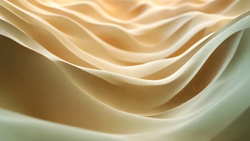 Layered satin waveforms curve across a warm neutral field