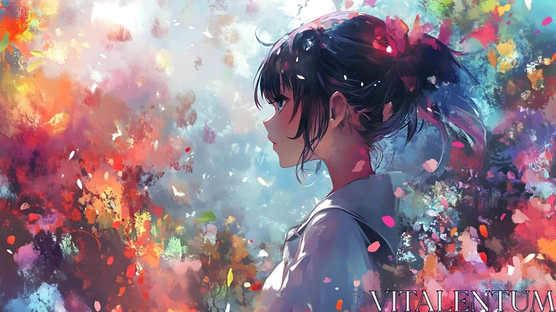 Side-profile anime portrait amid chaotic chromatic dispersion.