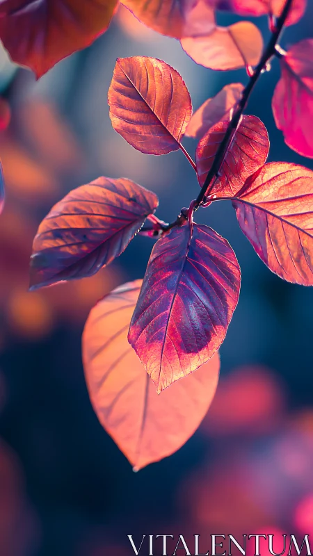 Colorful close-up of orange and pink leaves in soft light.
