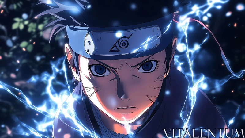 Determined ninja unleashes crackling blue lightning power