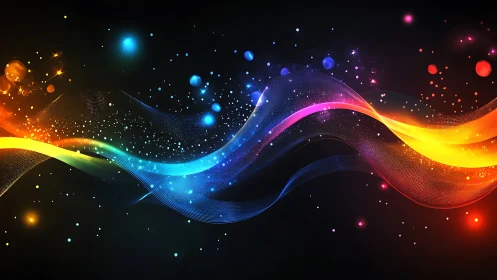 Colorful light waves drifting through a starry night sky.