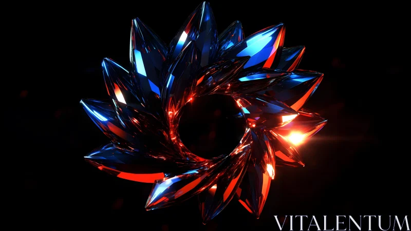 Futuristic crystal ring with blue and red highlights in digital art.