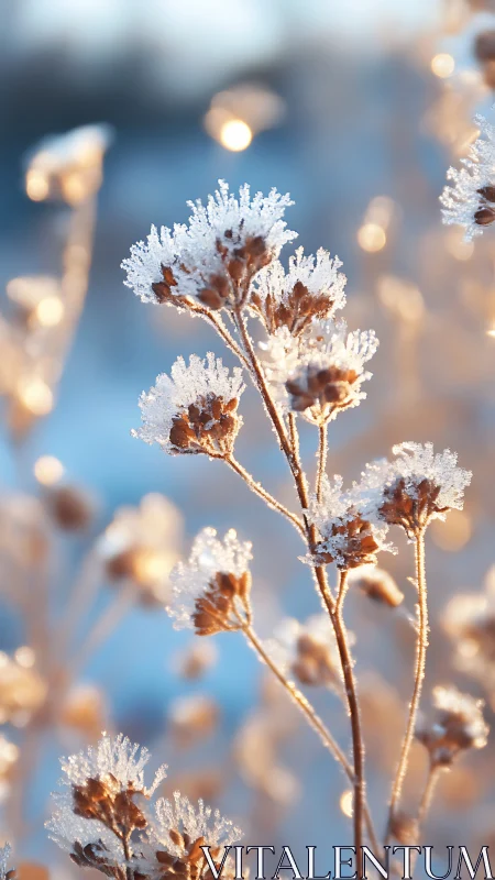 Frost-Covered Plant Stems with Crystalline Ice Formation