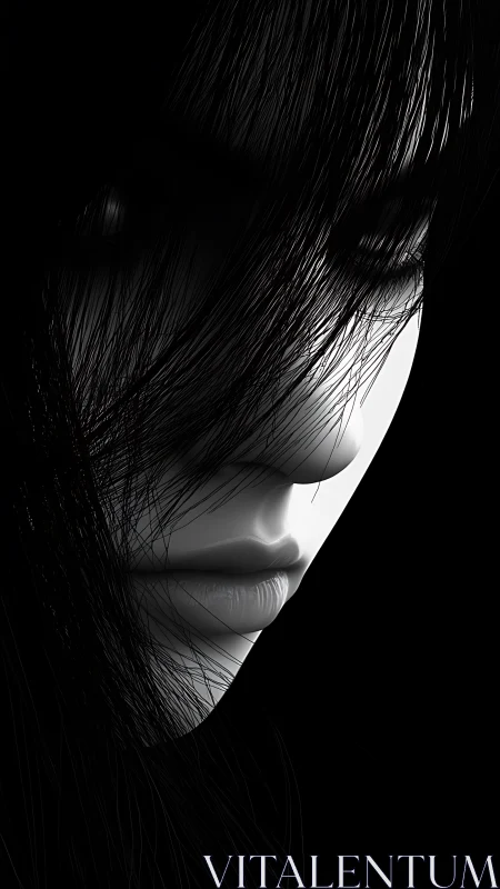 Monochrome side profile of obscured female digital face.