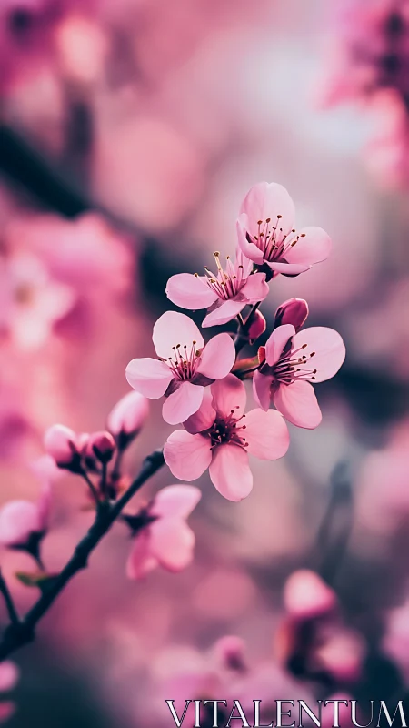 Pink Cherry Blossoms in Soft Focus Bloom.