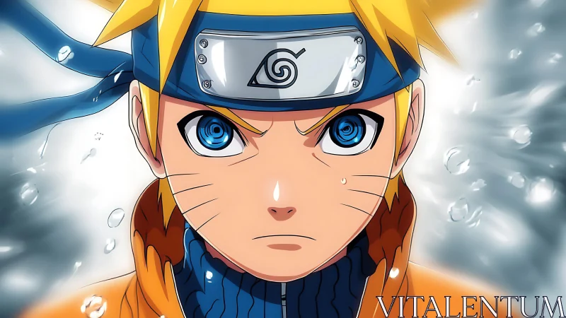 Focused blonde ninja portrait with headband emblem.