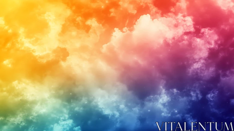 Vibrant rainbow nebula clouds merge across luminous sky