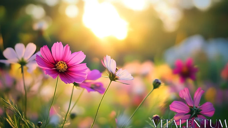 Cosmos Ballet at Golden Hour: Pink Petals Dancing Light.