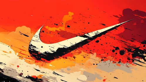 Dynamic swoosh logo over explosive red abstract backdrop.