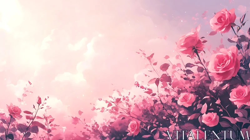 Pink Roses in Ethereal Bloom Against Soft Sky.