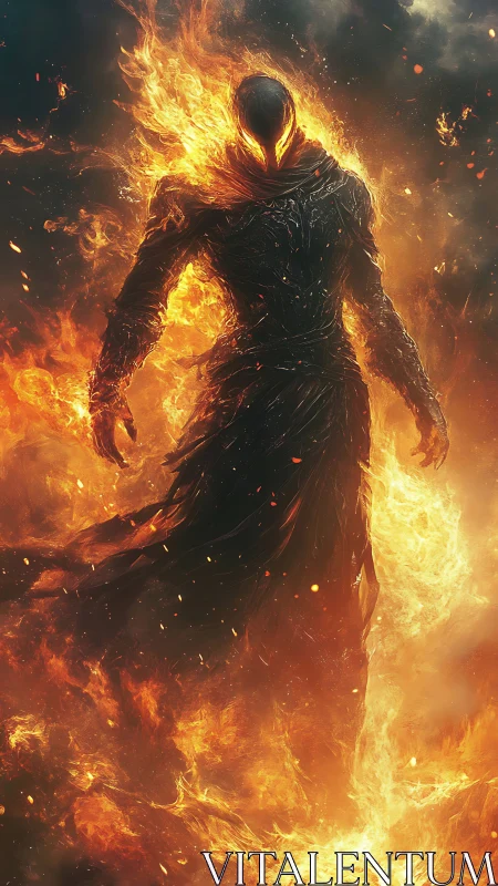 Fiery spirit walking through swirling embers and smoke.