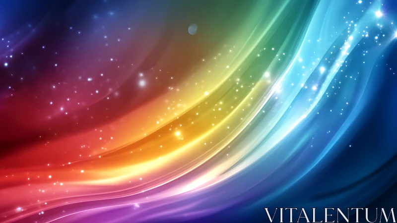 Multicolor light waves with diagonal luminous particle streaks.