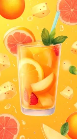 Vibrant Citrus Drink with Grapefruit and Mint Garnish.