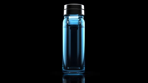 Sleek Glass Water Bottle with Metallic Cap on Black Background.