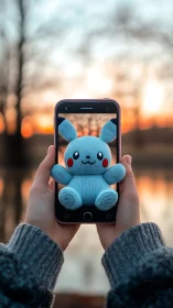 Sky-Blue Character Toy Captured Through Smartphone Magic