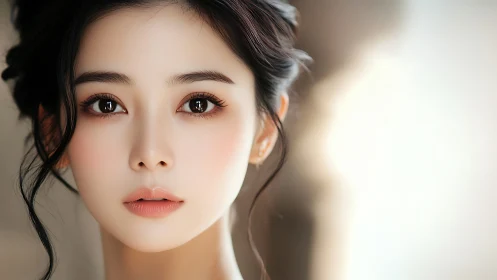 Digital portrait of woman with soft light and gaze.