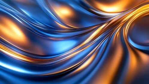 Flowing Blue and Gold Metal Waves in Gentle Motion.