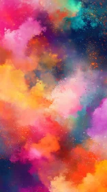 Colorful clouds of paint drift across a dreamy cosmic sky