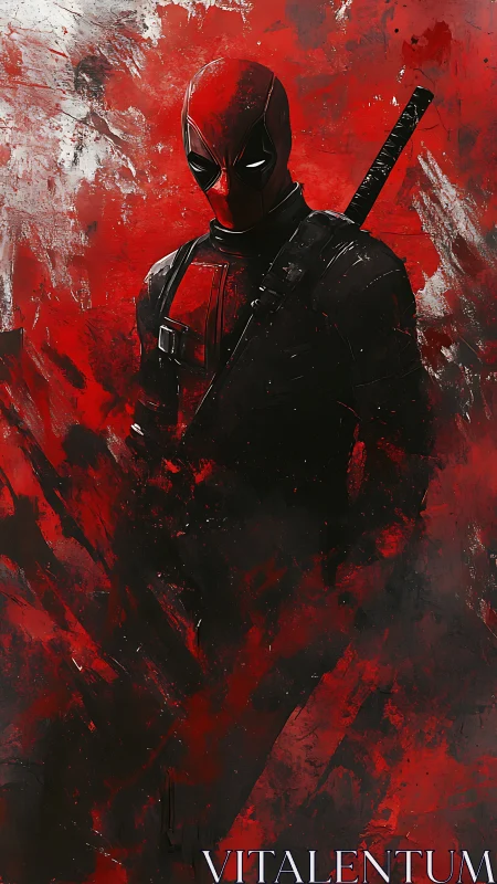 Masked antihero rising from a storm of red and shadow.