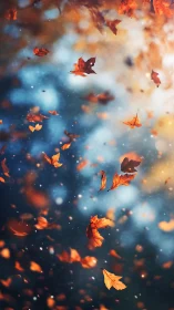 Autumn maple leaves spiral through luminous bokeh atmosphere