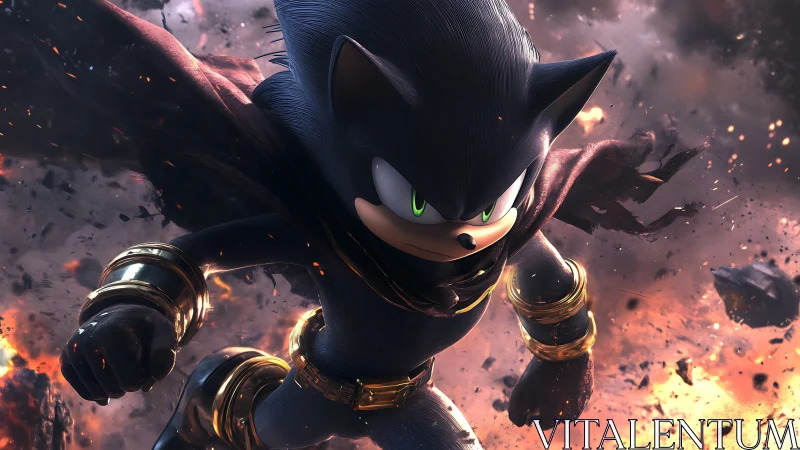 High-detail 3D hedgehog hero charging through fiery rubble