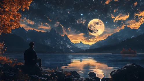 Moonrise conducts a silent symphony above the still lake