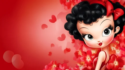 Betty Boop Character Portrait with Luminous Floral Composition