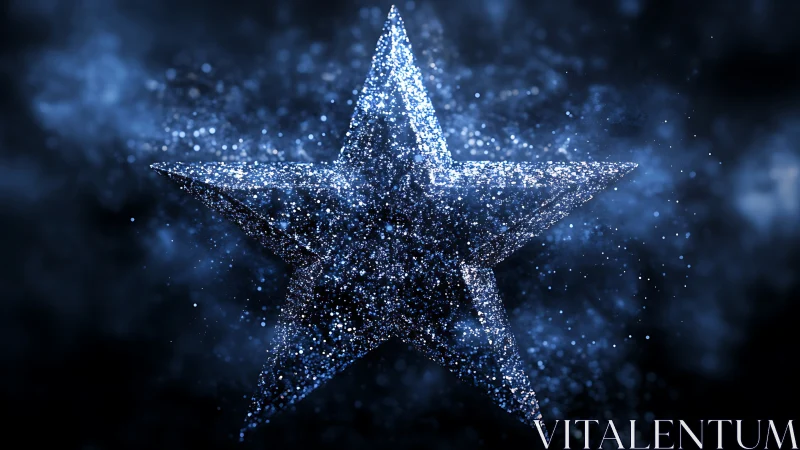 Particle-simulated luminous star constructed from dense blue point cloud