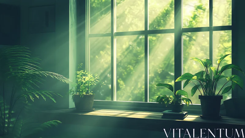 Indoor potted plants beside window with filtered daylight.