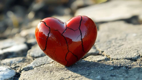 Fractured Red Heart on Rocky Terrain.