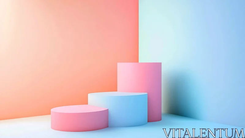 Soft pastel podium steps in a dreamy gradient corner.