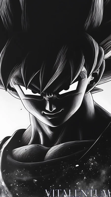 Monochrome anime male figure rendered with strong lighting contrast