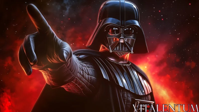 Galactic dark warrior reaching through blazing starlight.