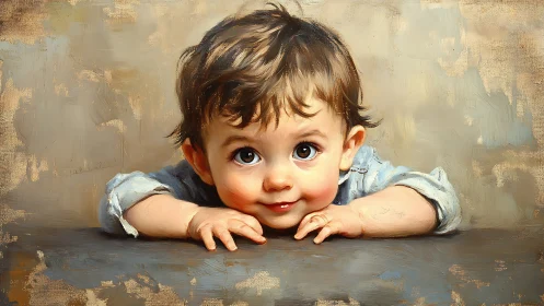 Young Toddler Leaning Forward with Captivating Gaze Expression