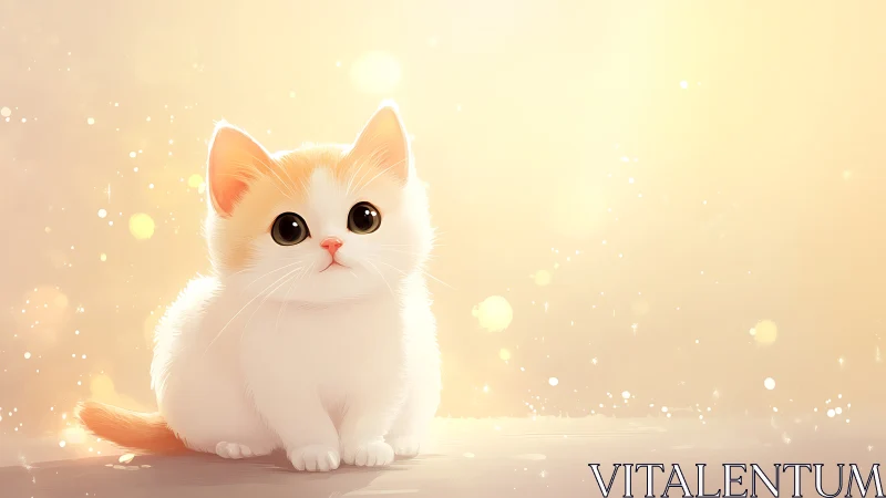 Adorable Fluffy White Kitten Gazing Warmly in Dreamy Sunlit Setting