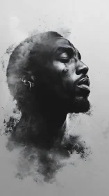 Monochrome portrait dissolves into ethereal smoke forms.