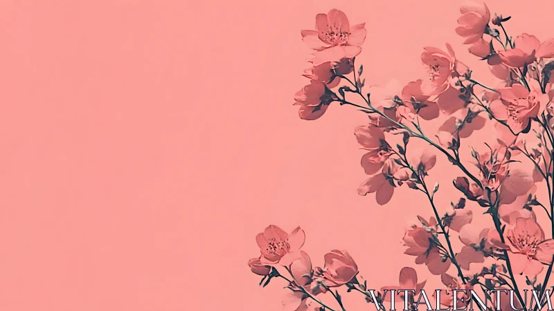 Pink Floral Branches Against Soft Monochromatic Background