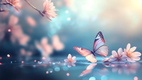 Twilight blossom lagoon with storybook butterfly hush.