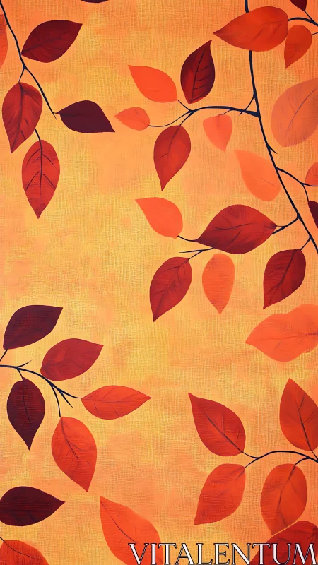 Autumn leaf branches over textured golden background.