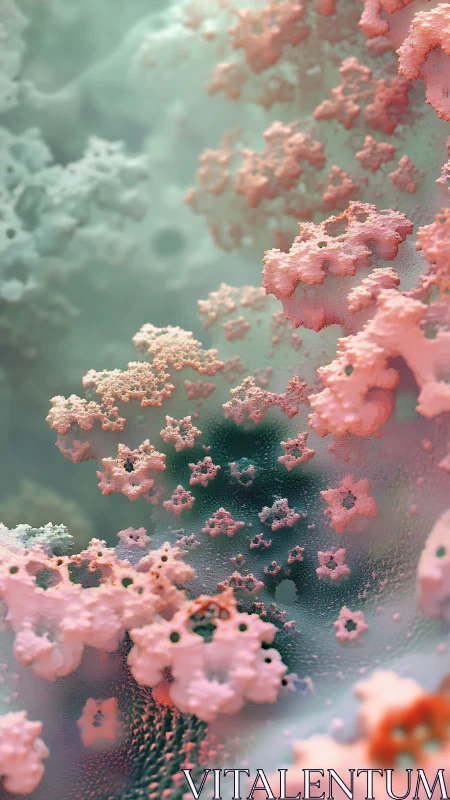 Fractal coral blooms drift like floating galaxies in mint mist