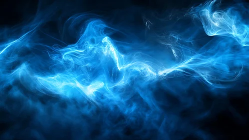 Abstract swirling blue smoke on dark background digital art.