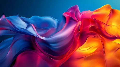 Colorful silk waves drift gently between cool and warm light