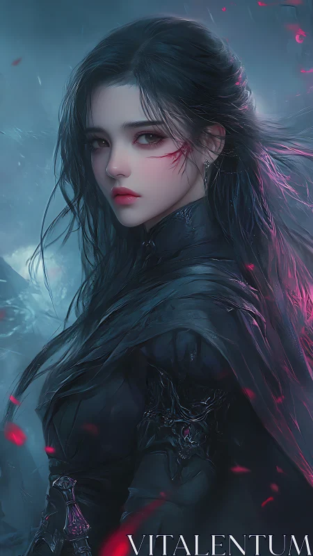 Dark fantasy warrior portrait with scarred heroine in armor