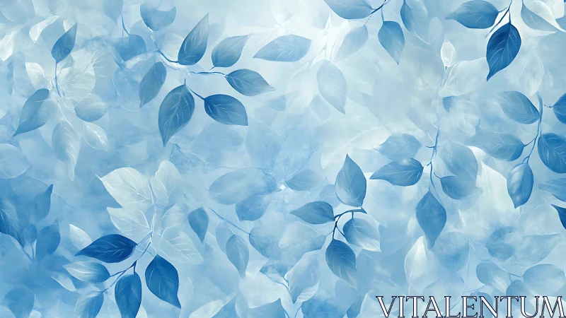 Monochromatic blue foliage overlay with layered translucent leaves
