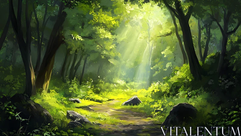 Ethereal Forest Clearing with Divine Light Rays.