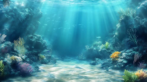 Sunlit coral canyon unveils a tranquil underwater sanctuary.